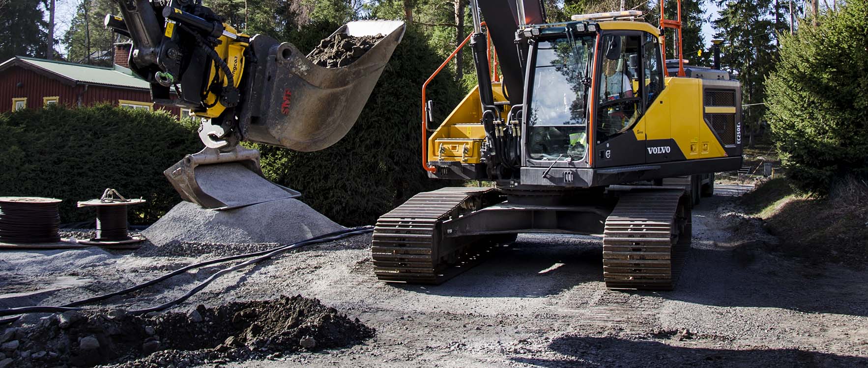 Trenching for drainage utilities