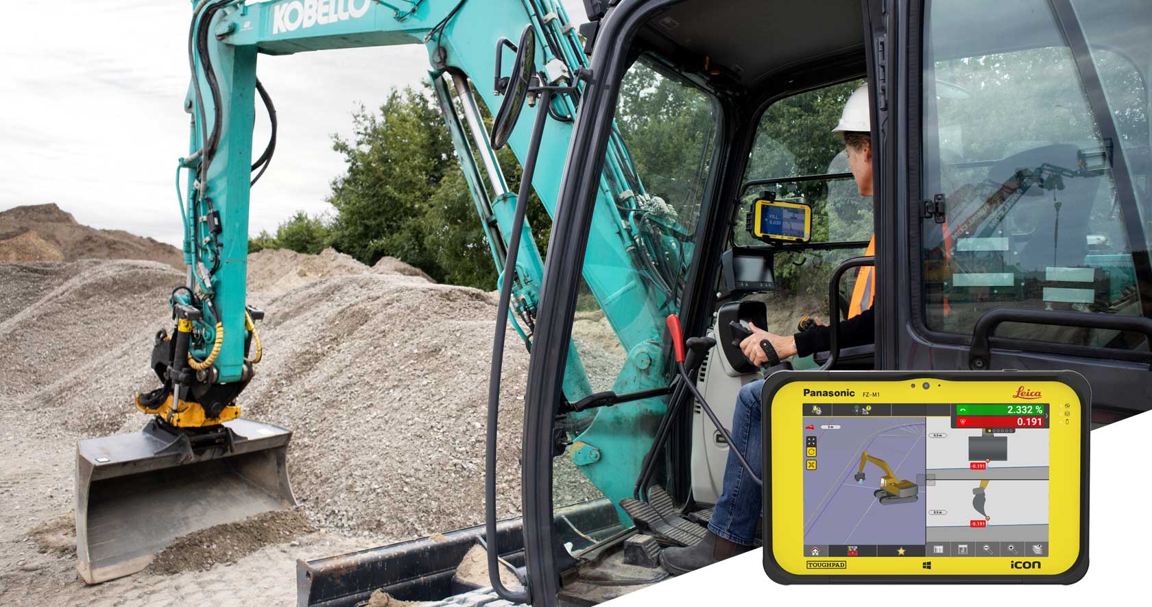 Leica iCON site excavator application for machine control for compact excavators. 