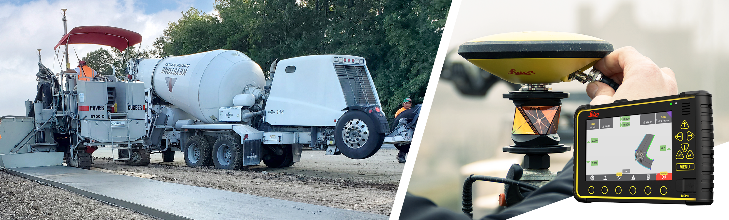 Maschinensteuerung Leica MC1 mit Lösung 1UP auf einem Curb & Gutter-Fertiger  bei einem Straßenbauprojekt. 