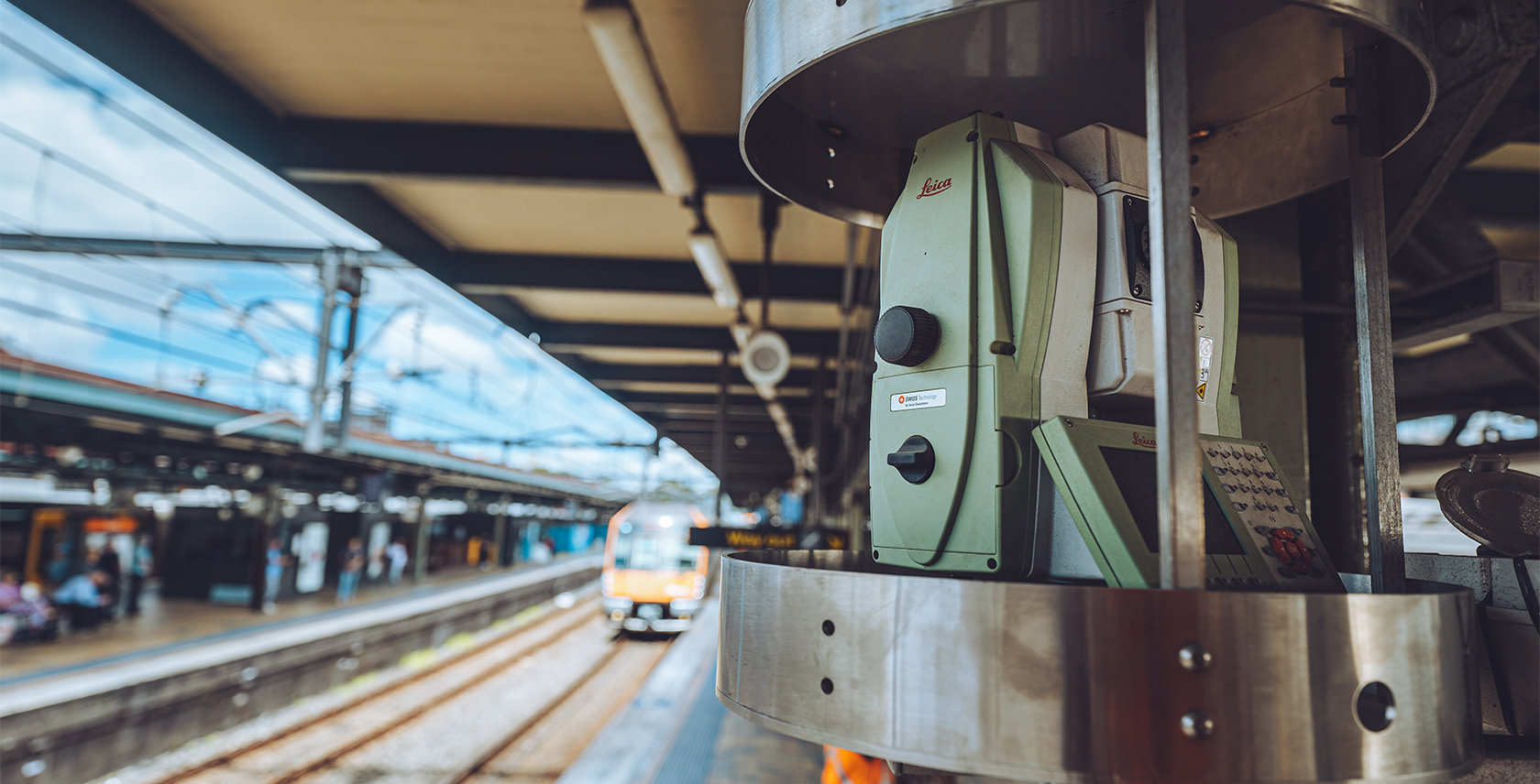 View of Leica Nova TM50 monitoring a platform at Sydney's Central Station